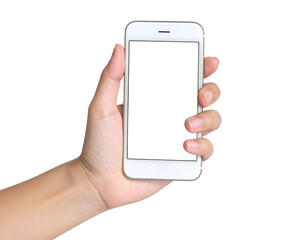 Hand Holding Smartphone With Blank White Screen.