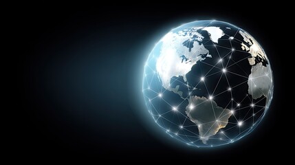 Fototapeta premium 3D Digital Globe with Network Connections Illustrating Global Communication and Data Exchange Across Continents in a Dark Background
