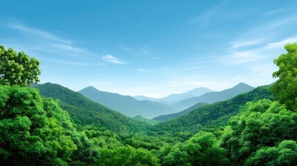 Obraz premium Lush Green Mountain Landscape with Clear Blue Sky and Serenity of Nature in Summer Season for Tranquil and Relaxing Environment