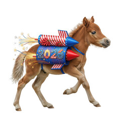 Cute Pony Decorated with Festive Fireworks for Celebration.