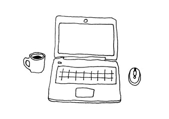 ノートパソコンの手描きイラスト