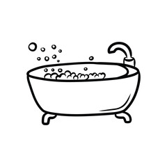 Hand Drawn Bathtub with Bubbles Doodle