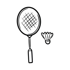 Badminton Racket and Shuttlecock Outline Vector Illustration