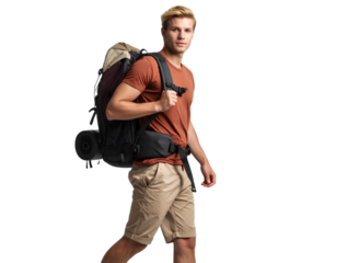Young man standing with backpack wearing casual clothes