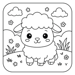 Fototapeta premium Cute Baby Sheep Coloring Page – Adorable Farm Animal Line Art for Kids