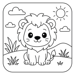 Cute Baby Lion Coloring Page – Adorable Wild Animal Line Art for Kids