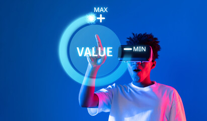 This stock photo showcases a person using virtual reality technology to explore business growth strategies, emphasizing the importance of maximizing value and success in various sectors. XDMCP