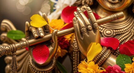 Divine Serenade Gilded Krishna Statue