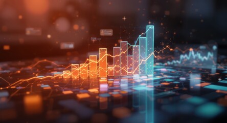 A digital graphic depicting a colorful financial chart with upward trends, showcasing data visualization in a modern, tech-oriented style.