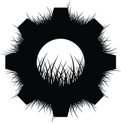 Obraz premium Grass Covered Gear Symbol Illustration for Design and Concept