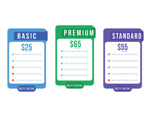 Pricing plans for websites. Colorful template tables. EPS10.
