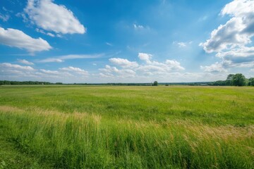 Obraz premium Field landscape under blue sky
