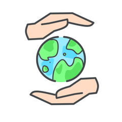 Hands protecting our planet. Two hands protecting our planet from up and down. Hands keeping our planet save