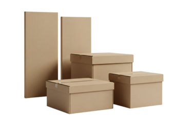 Set of cardboard boxes isolated on transparent background
