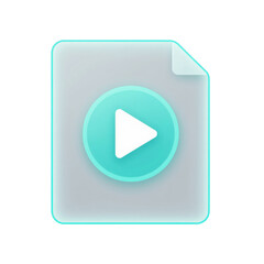 Cyan play button icon on document shape