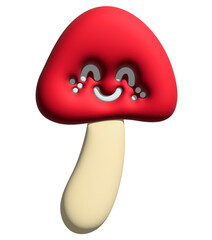 Inflated 3D smiling mushroom for model, plant, tree, spring, autumn, nature, garden, vegetable, vegan, restaurant, food icon, sticker, supermarket, grocery shopping, market, cute patch, pin