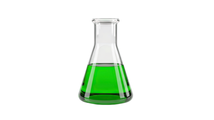 Erlenmeyer Flask with Green Liquid on White Background