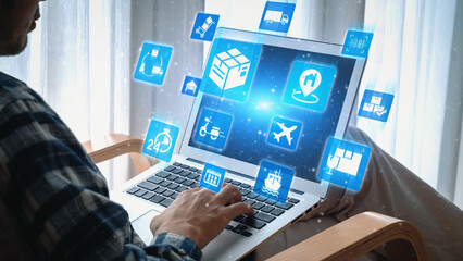 Goods delivery tracking icons show shipping, goods delivery routes, and logistics monitoring. Goods...