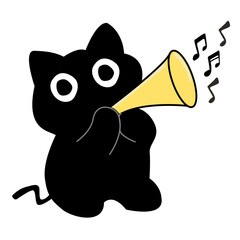 Illustration of Black cat playing Trumpet with Music Notes
