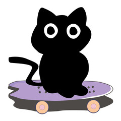 Illustration of Black cat playing of a Skateboard 
