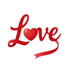 Fototapeta premium Red cursive love text with heart shape