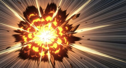 Obraz premium Dynamic visual explosion graphic novel style with motion speed lines and fiery elements depicting