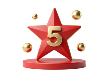 Red star with number 5 and golden orbs
