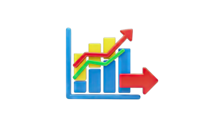 Financial Chart with Arrows Indicating Growth and Decline