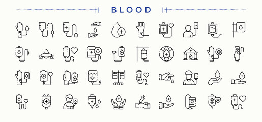 Blood Donation icon set. Line icons with editable stroke. Editable stroke. Vector collection. Volunteer icon pack. Contains related to medical, health, donor, donation and more.