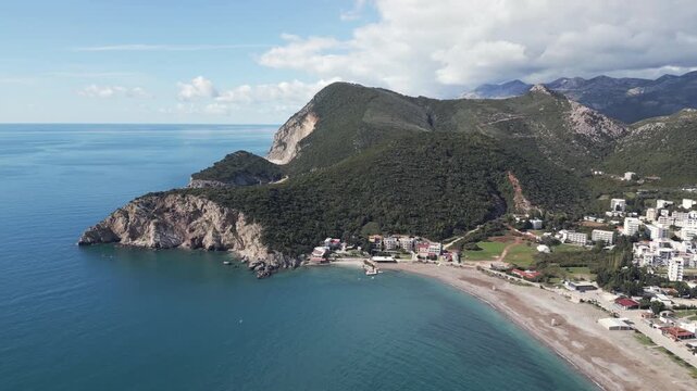 Panoramic view of Canj, Montenegro captured by a drone. Aerial video.