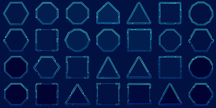 Arrangement of geometric shapes triangles squares hexagons and octagons in blue