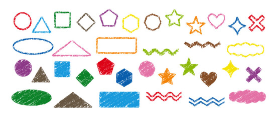 クレヨンで描いたカラフルな図形セット 手描き風ベクター素材
