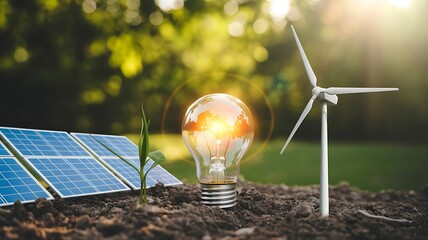 Renewable energy concept with solar and wind power
