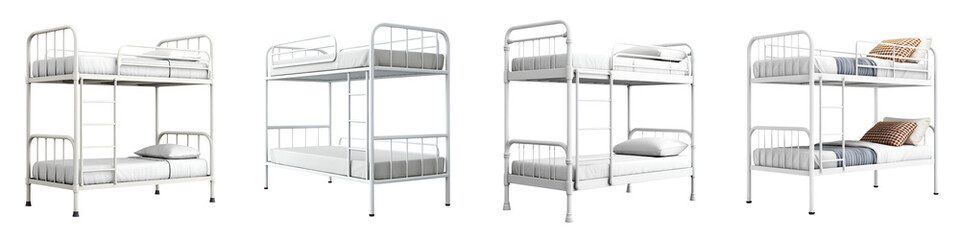 White Metal Bunk Beds Isolated on White - Dorm Room or Kids' Room Furniture