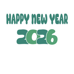 Happy New Year 2026 with rounded letter design in calm green color which symbolizes tranquility