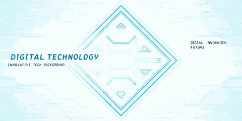 Abstract geometric design with blue lines and digital technology text overlay