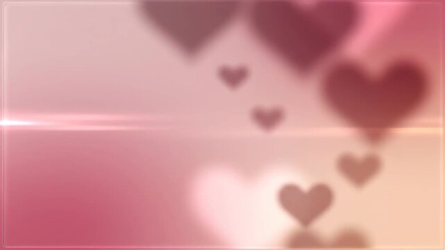 Blurred hearts float in a pink gradient backdrop overlaid with a subtle lens flare and framed by a softedged border