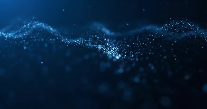 Abstract blue wave patterns with shimmering particles creating a tranquil underwater atmosphere