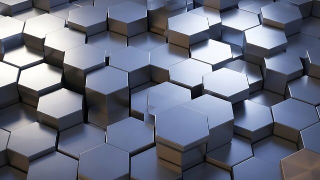 Abstract metallic hexagonal pattern with reflective surfaces - Powered by Adobe
