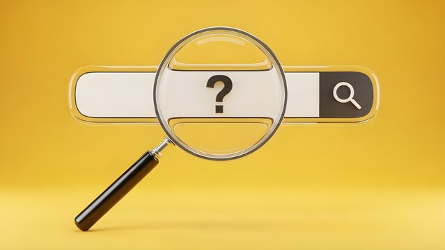 Hand searching 'What's the next step?' in search bar with magnifying glass on yellow background