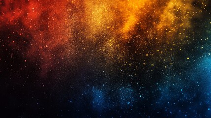 Naklejka premium Vibrant Cosmic Nebula with Swirling Gold Red and Blue Interstellar Dust Clouds