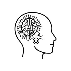 Human Head with AI Brain Illustration.