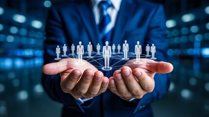 Businessman holding digital people network technology concept