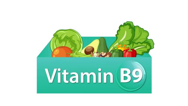 Box Filling With Vitamin B9 Rich Vegetables and Greens Animation
