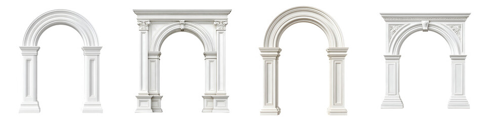 Elegant White Architectural Arches Collection on White Background