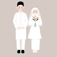 Muslim hijab wedding couple vector