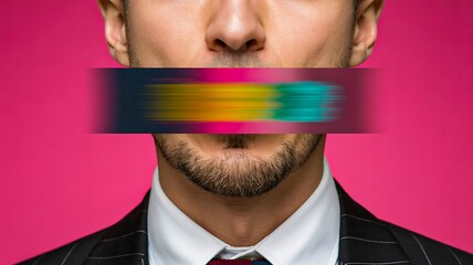 Man with censored mouth showing freedom of speech concept
