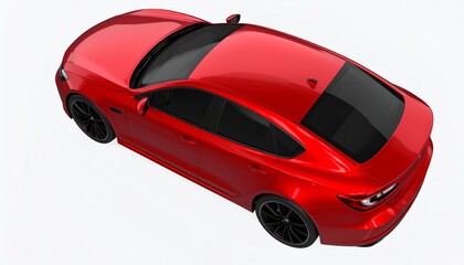 luxury red sedan sport car 3d illustration top view isolated on white background render art