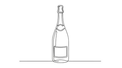 Minimalist continuous line drawing of a champagne bottle on a white background