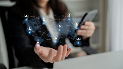 Concept of a global workforce and remote team collaboration. This international network represents...